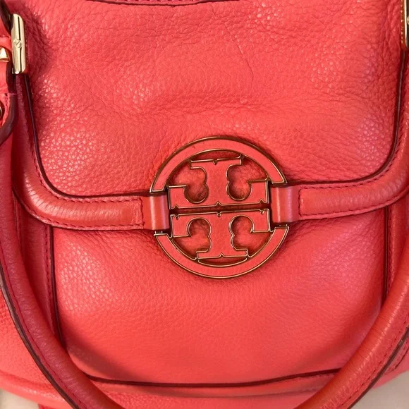 Tory Burch Amanda Double Zip Vibrant Coral ALL LEATHER Satchel - Picture 5 of 10